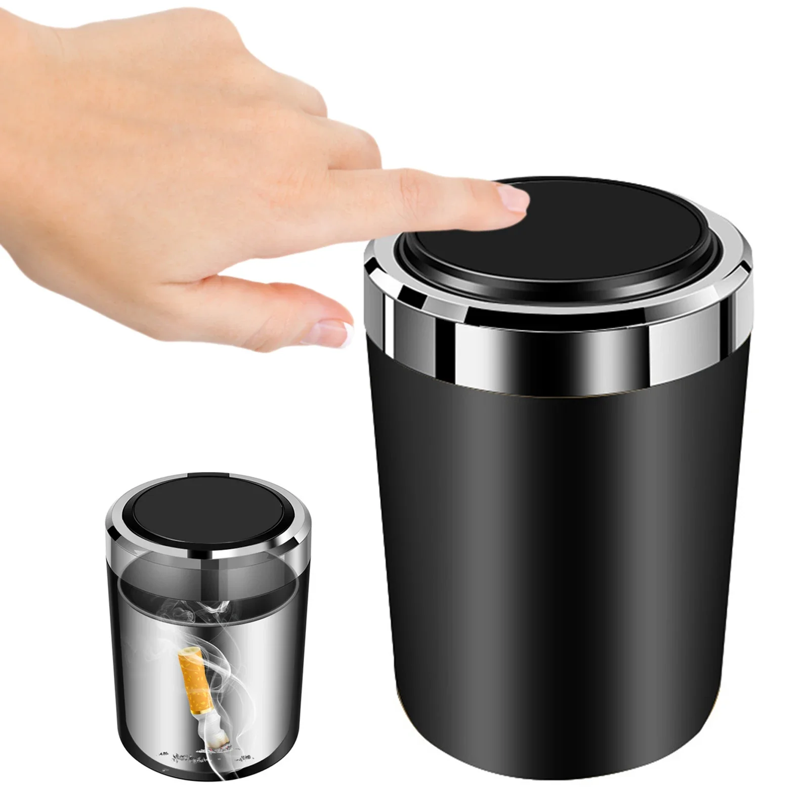 Car Ashtray LED Stainless Steel Lid Cup Holder Smell Proof Universal Auto Accessory