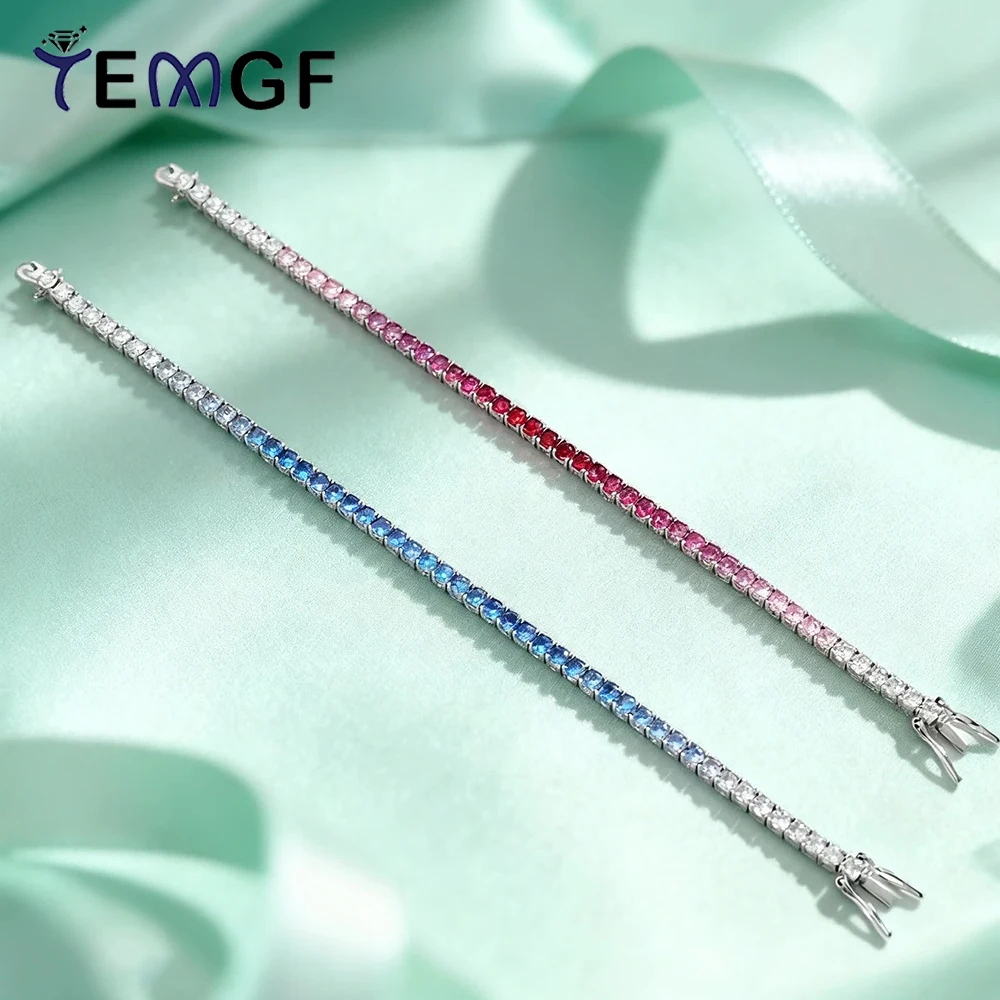 

TEMGF 3 мм теннисный браслет градиент красный/синий S925 серебряная цепочка для женщин и мужчин модные ювелирные изделия пара дата любовь подарки на день рождения