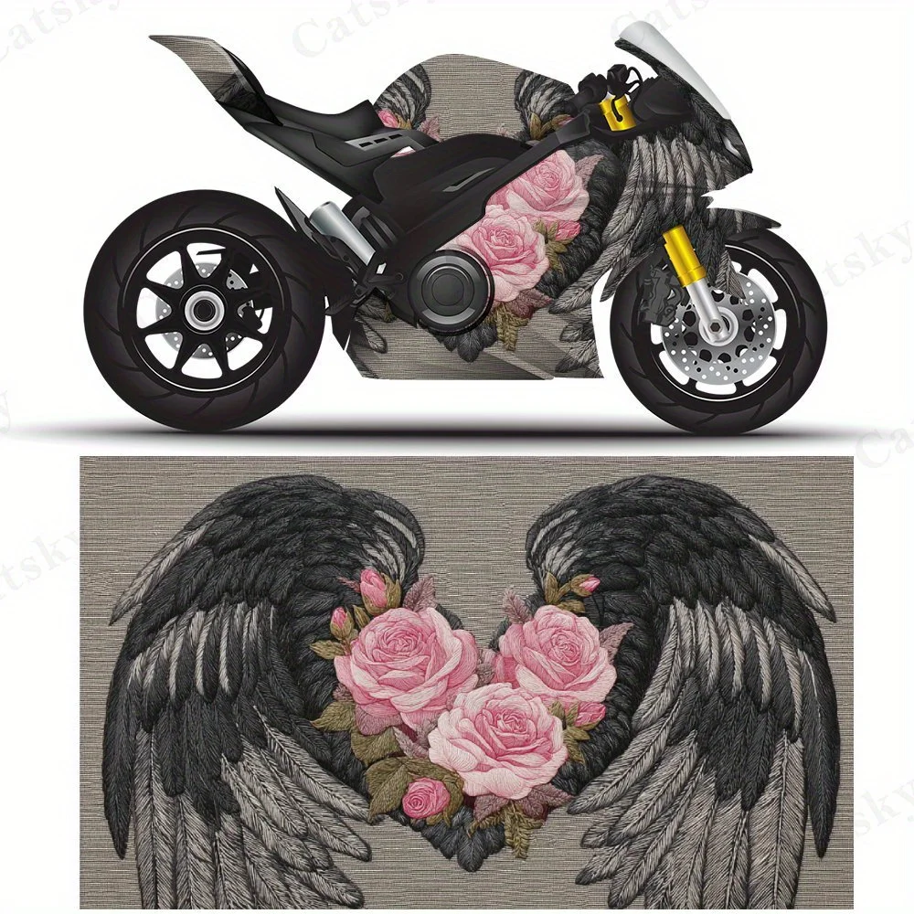 

Wings-Heart Rose Decor Motorcycle Film Stickers, Durable PVC Adhesive Decals for Motorcycle Customization, Weather-Resistant Pro