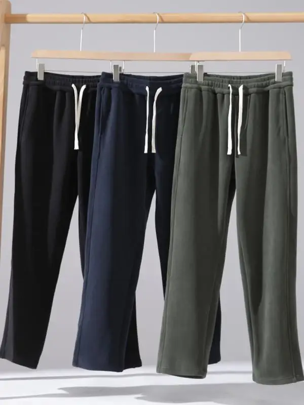 

Thickened Fleece Winter Casual Sweatpants Elastic Waist Straight Leg Pants Youthful Vitality Style Basic Colors Polyester Spa...