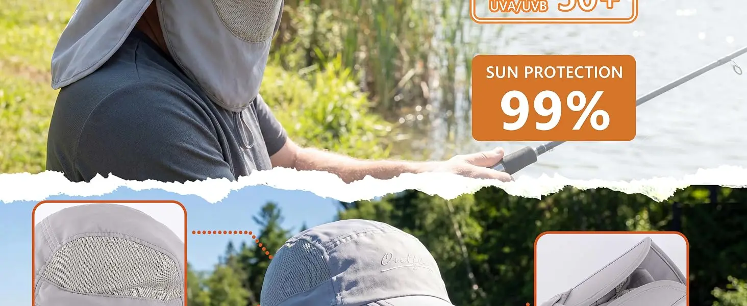 Connectyle Mens Frauen UPF 50 + Sonnenblende Hut Einstellbar Angeln Hüte Mit Abnehmbare Gesicht Maske Neck Klappe Außen Kappe – Detail 4