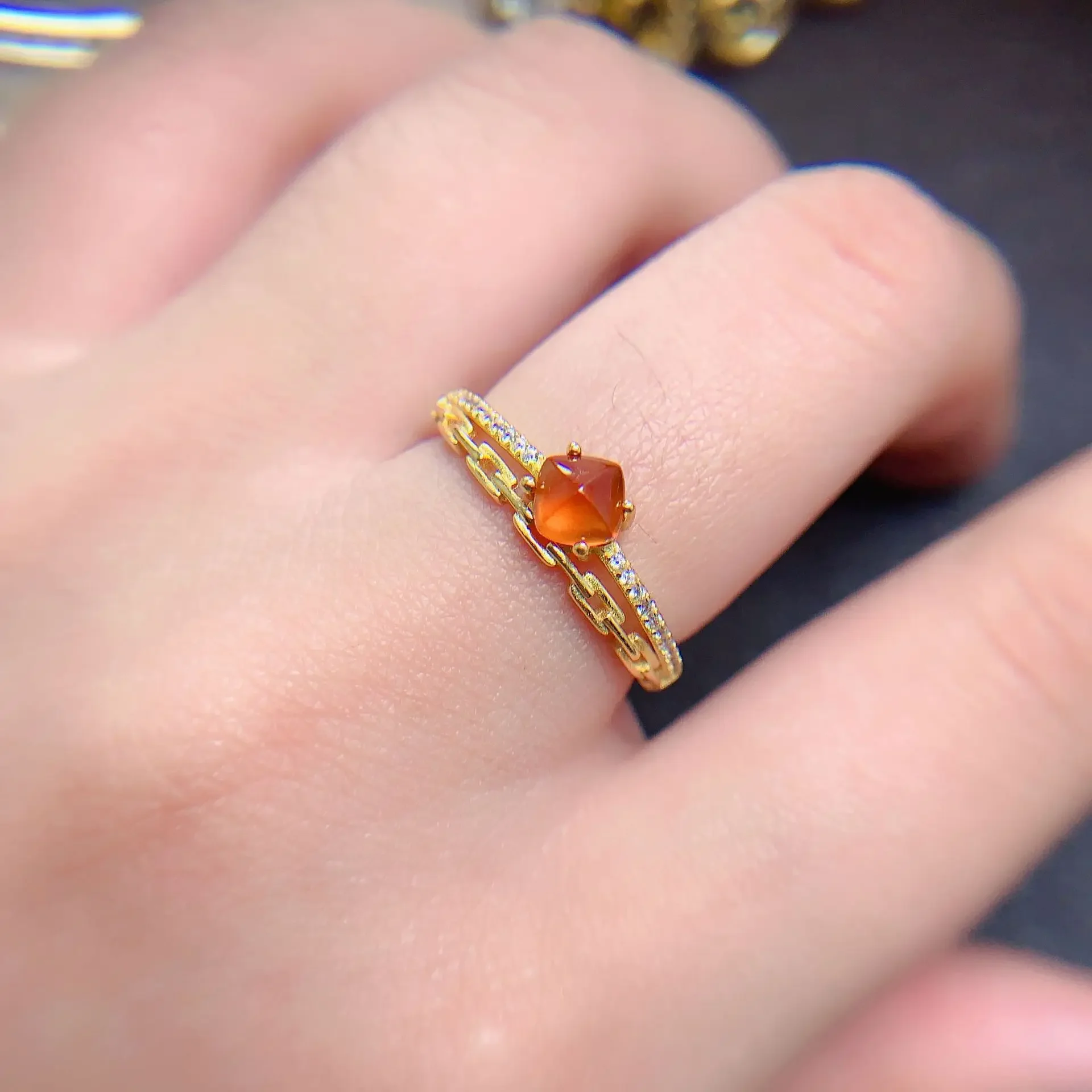 

925 Silver Fanta Garnet ring for Daily Wear 5mm*5mm 0.5ct Natural Garnet Jewelry with 3 Layers 18K Gold Plating