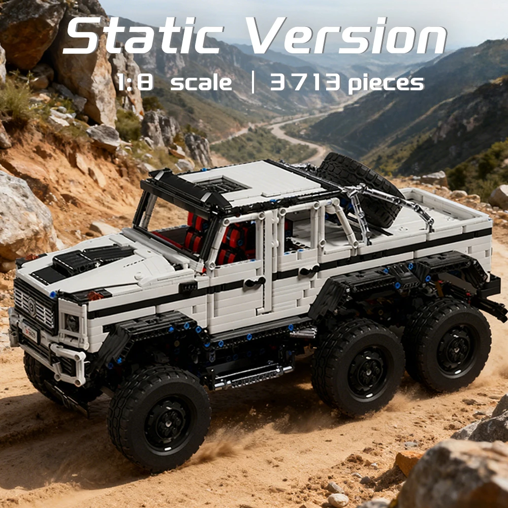 1:8 échelle 3713 pièces 6x6 tout-terrain SUV statique blanc Kit camionnette technique blocs de construction de voiture véhicule garçons adultes MOC bricolage cadeau