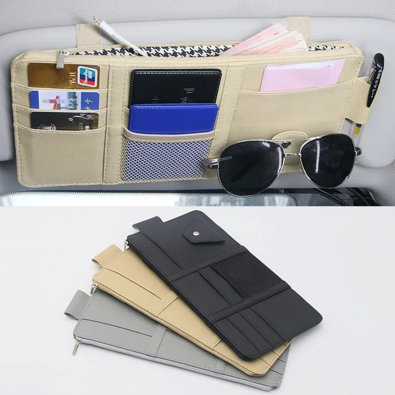 Auto Sonnenblende Hängen Organizer Clip Stift Halter Visitenkarte Halter Lagerung Box Sonnenbrille Clip Verstauen Aufräumen Tasche Zubehör