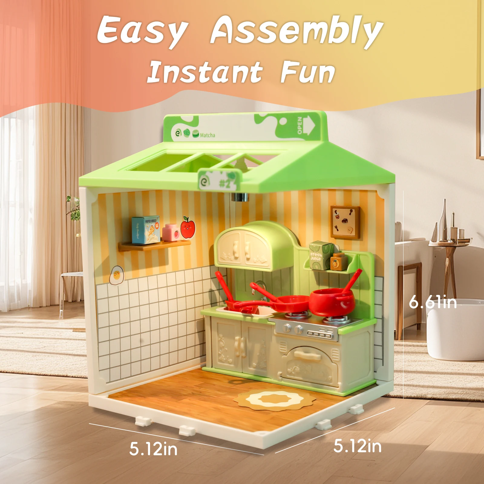 DIY miniatuur huisspeelset, speelhuisspeelgoed voor jongens en meisjes, huisscènespeelgoed, geschikt voor kinderen van 345678, meeslepend E