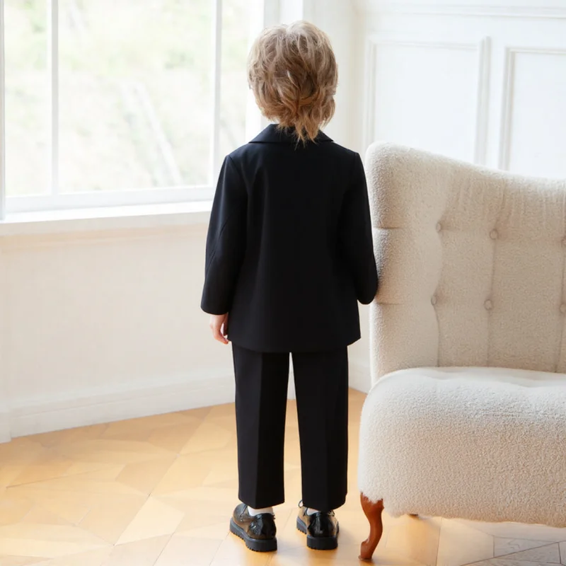 Spring Autumn Kids Jacket Pants Nacklace 3Pieces Birthday Party Dress Boys Wedding Piano Host Speech Performance Costume
