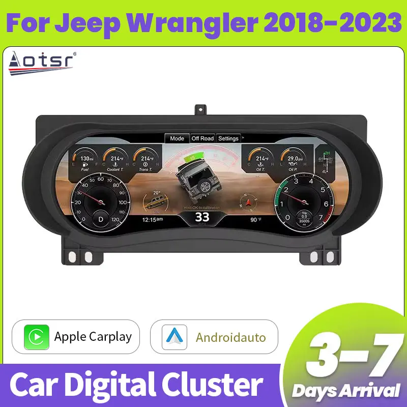 Aotsr Car Digital Cluster For Jeep Wrangler 2018-2023 Virtual Cockpit Dashboard Entertainment Instrument Speed Meter Screen