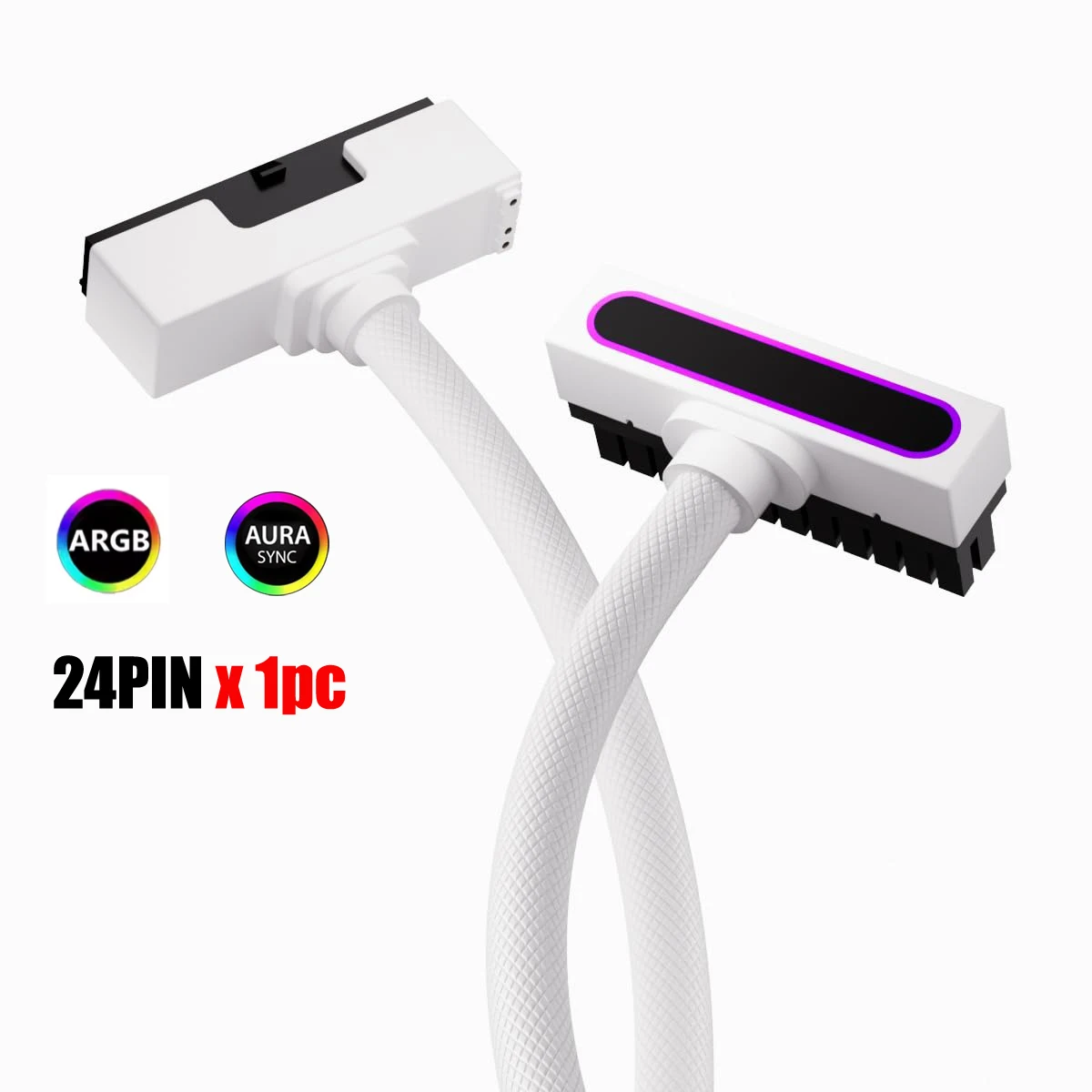 

AIJS 24pin Extension Cable ARGB Light with 5V 3Pin, ATX Motherboard Power Cable 18AWG 90° Right-Angle Design Male-to-Female