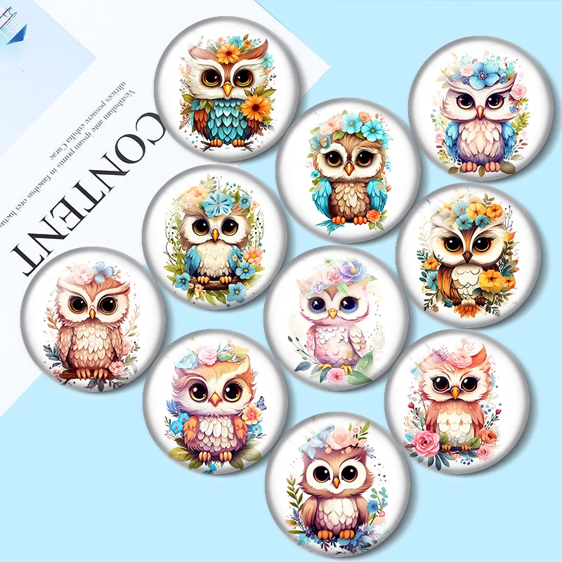 

Baby owl with flowers Clipart 12mm/18mm/20mm/25mm Round photo glass cabochon demo flat back Making findings