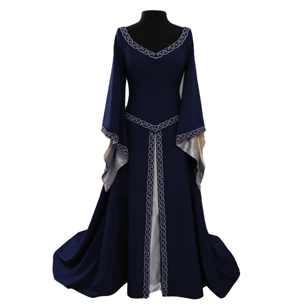 Women Ladies Medieval Renaissance Dress Wedding Party Cosplay Costume V Neck Maxi Dress Robe Fashion