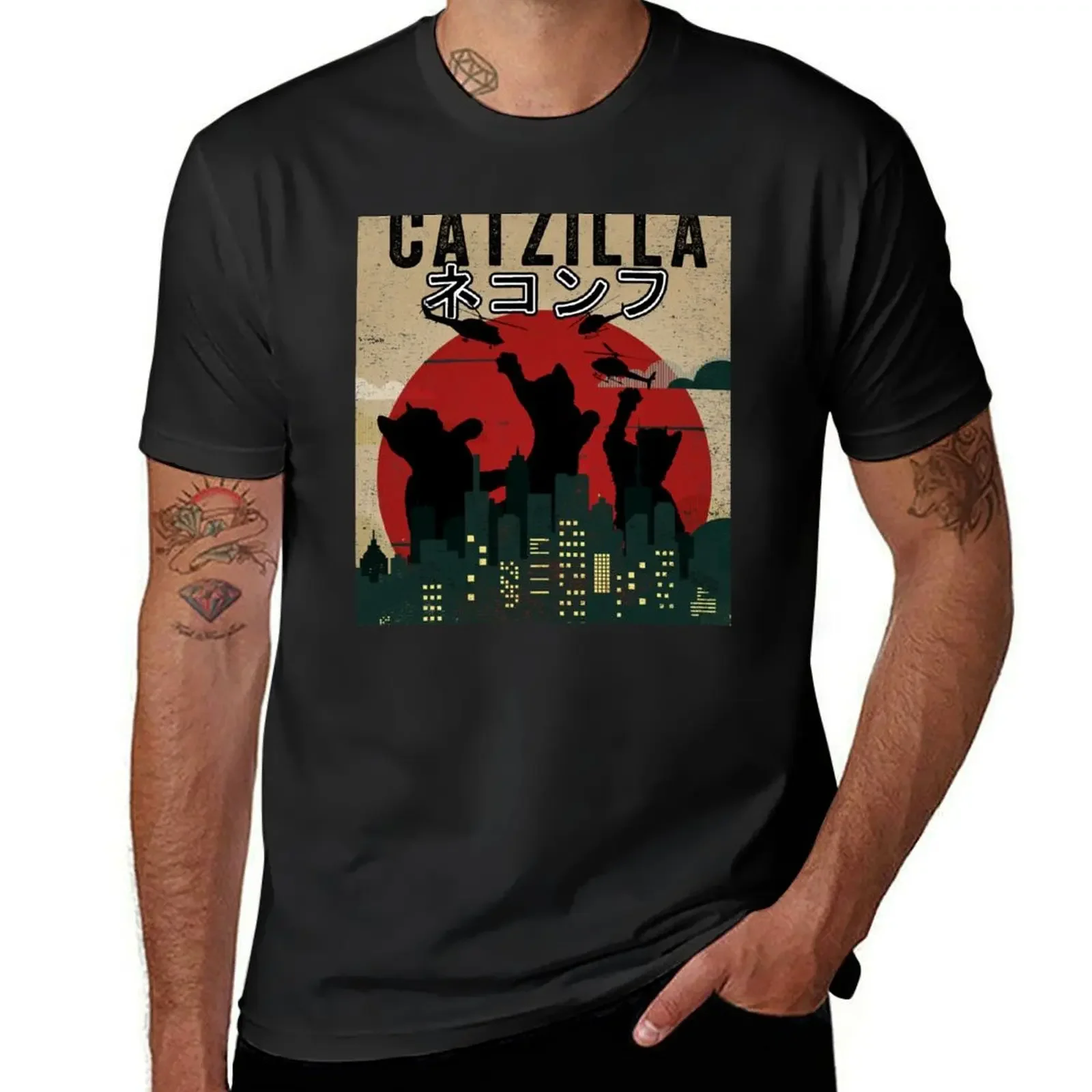 

funny catzilla T-Shirt customizeds street wear for a boy men t shirts high quality