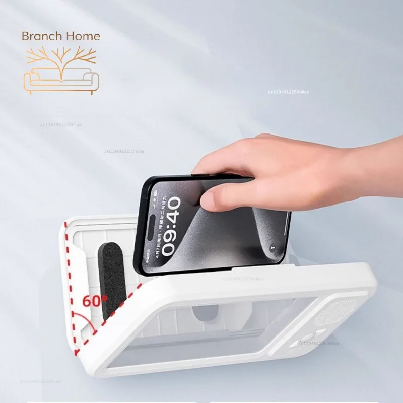 Waterproof Bluetooth Shower Speaker with Phone Holder, Anti-Fog Rotating Stand for Touchscreen Devices