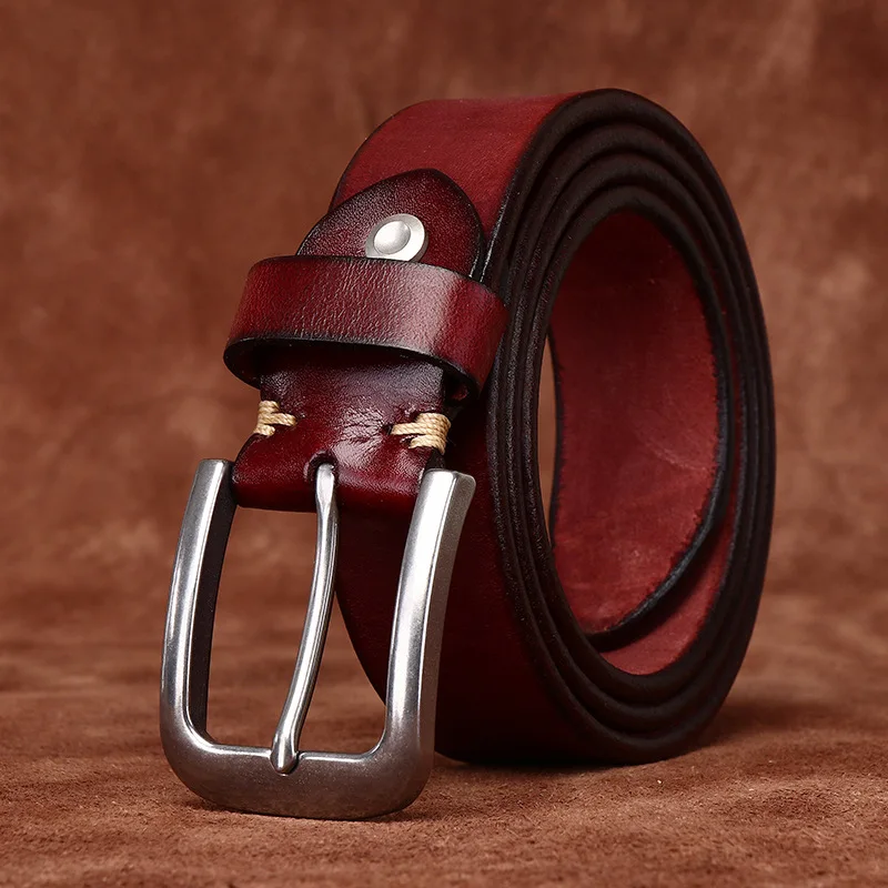 希少極太トップレイヤー牛革ベルトメンズ本革ステンレスバックルウォッシュドレトロシンプルカジュアルベルト
