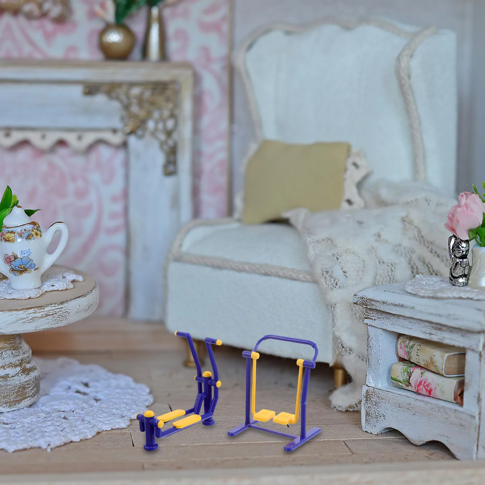 

3Pcs Simulation Outdoor Fitness Equipment for Dollhouse Playground Realistic Mini Gym Set Children's Creative Play Skill