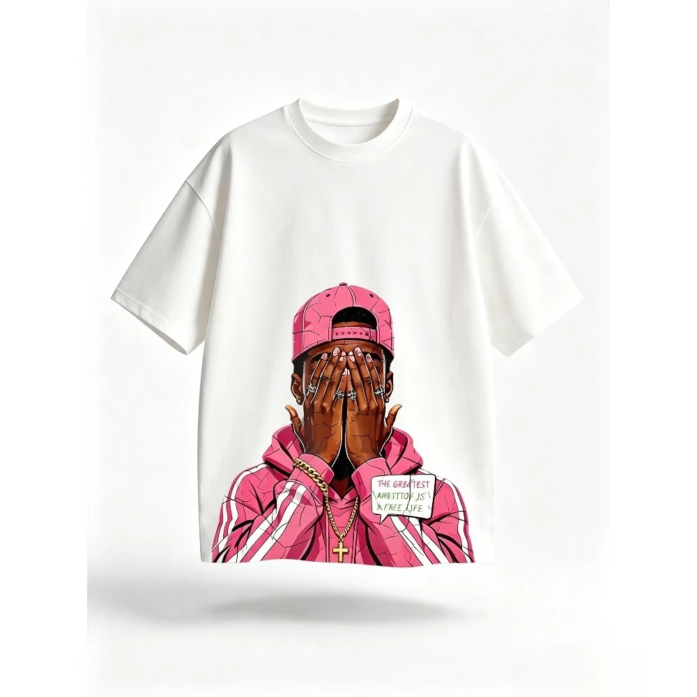 Men's 3 Styles Hip Hop Oversized Tees JDM Kyoto Racing Racer Pink Guy Graphic Cotton Streetwear Short Sleeve T Shirts