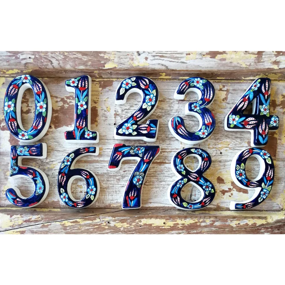 Handmade and Decorative Turkish Ceramic Door Numbers (with 3 color and models to choose from) lively and Fun Door Decorations