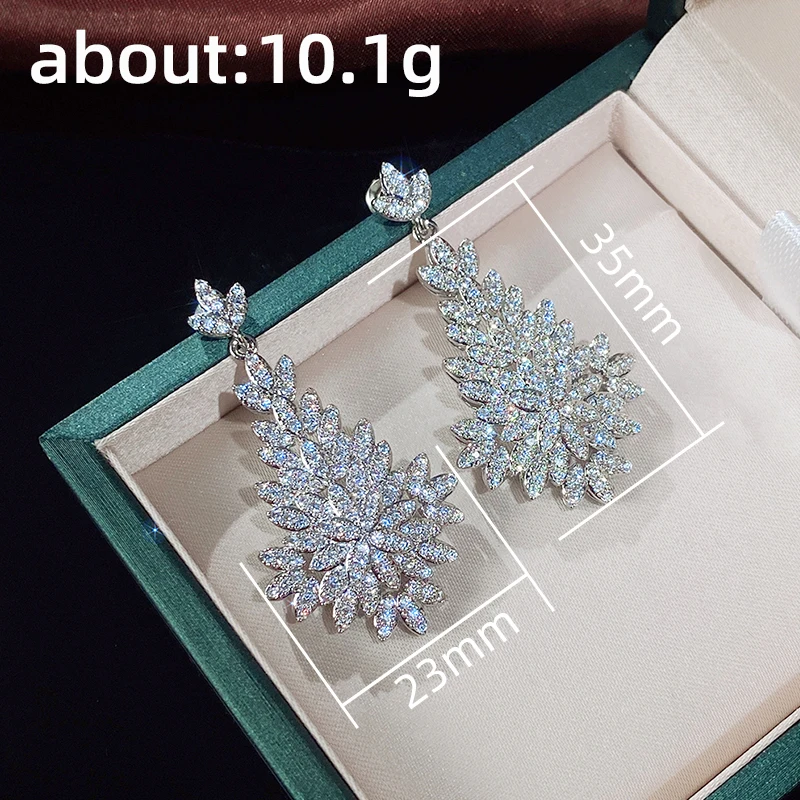 Huitan Big Dangle Earrings for Women Full Dazzling CZ High Quality Silver Plated Leaf Earrings Wedding Engagement Trend Jewelry