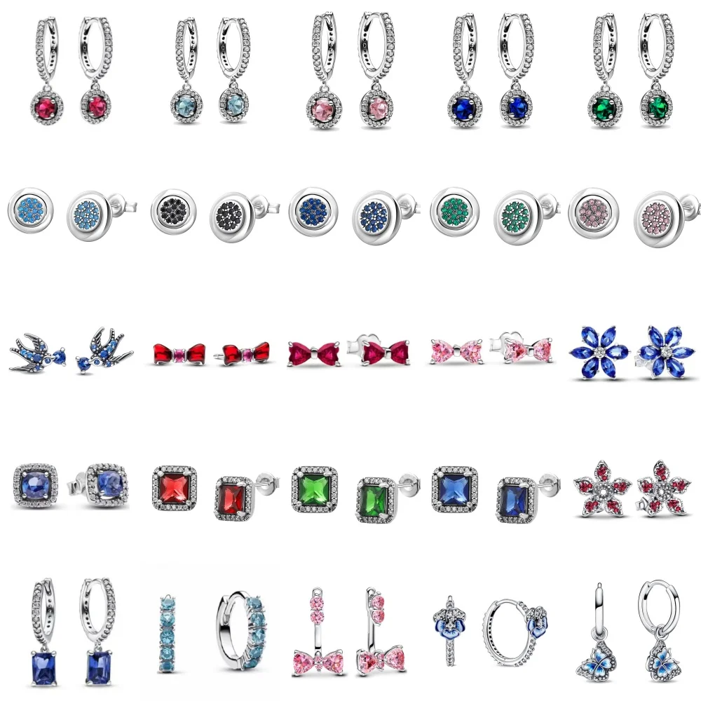 

Лидер продаж, сверкающие серьги-гвоздики из стерлингового серебра 925 пробы, розовые, синие, с бабочками для женщин, ювелирные изделия, рождественские подарки