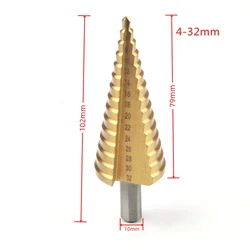 1Pcs4-32/42mm HSS Titanium Coated Step Drill Bit High Speed Steel Metal Wood Hole Cutter Spiral Grooved Drill Cone Drilling Tool