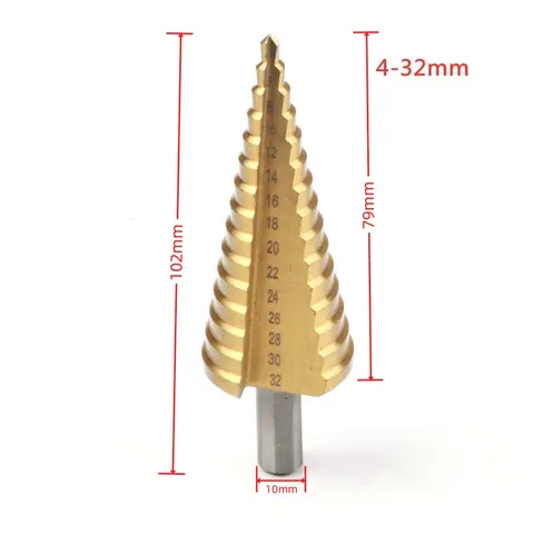 1Pcs4-32/42mm HSS Titanium Coated Step Drill Bit High Speed Steel Metal Wood Hole Cutter Spiral Grooved Drill Cone Drilling Tool