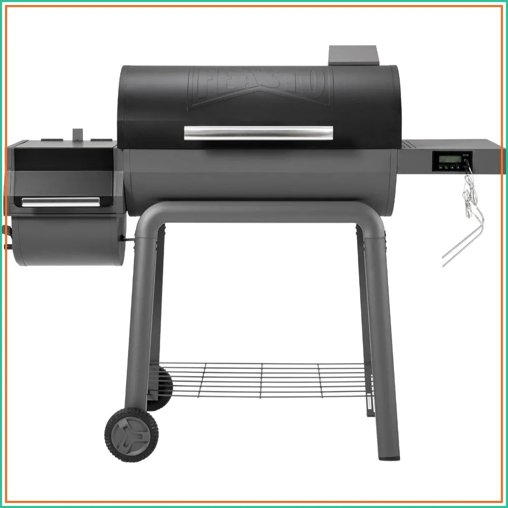 

30-Inch Heavy-Duty Charcoal Grill with Digital Temperature Control & 2 Meat Probes, Outdoor BBQ Smoker, 832 Sq. In. Cooking Space, Black/Grey