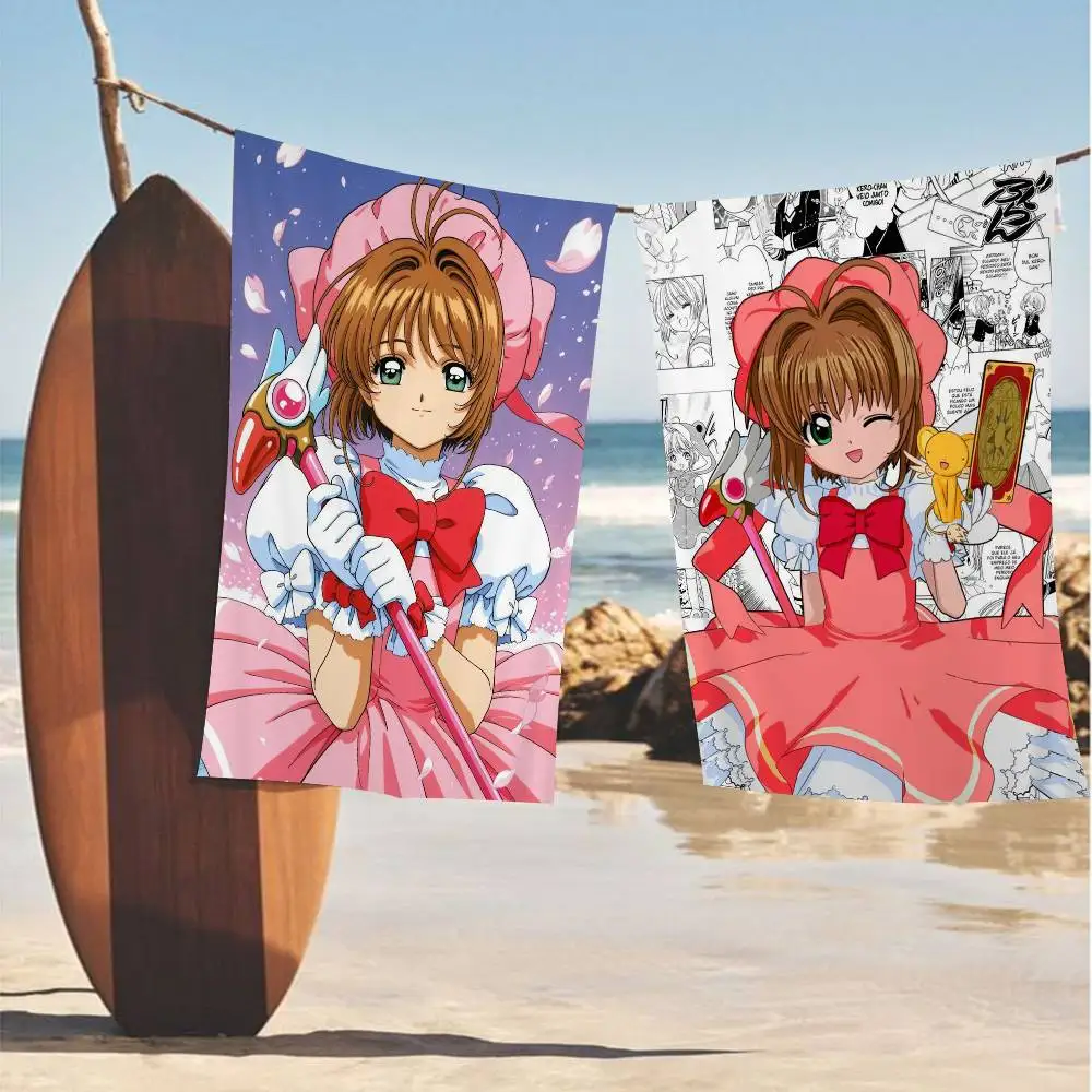 Cardcaptor Anime Sakura Beach Towel Colorful Bath Towels for Girl Microfiber Quick Dry Custom Sand Free Beach Yoga Spa Gym Pool