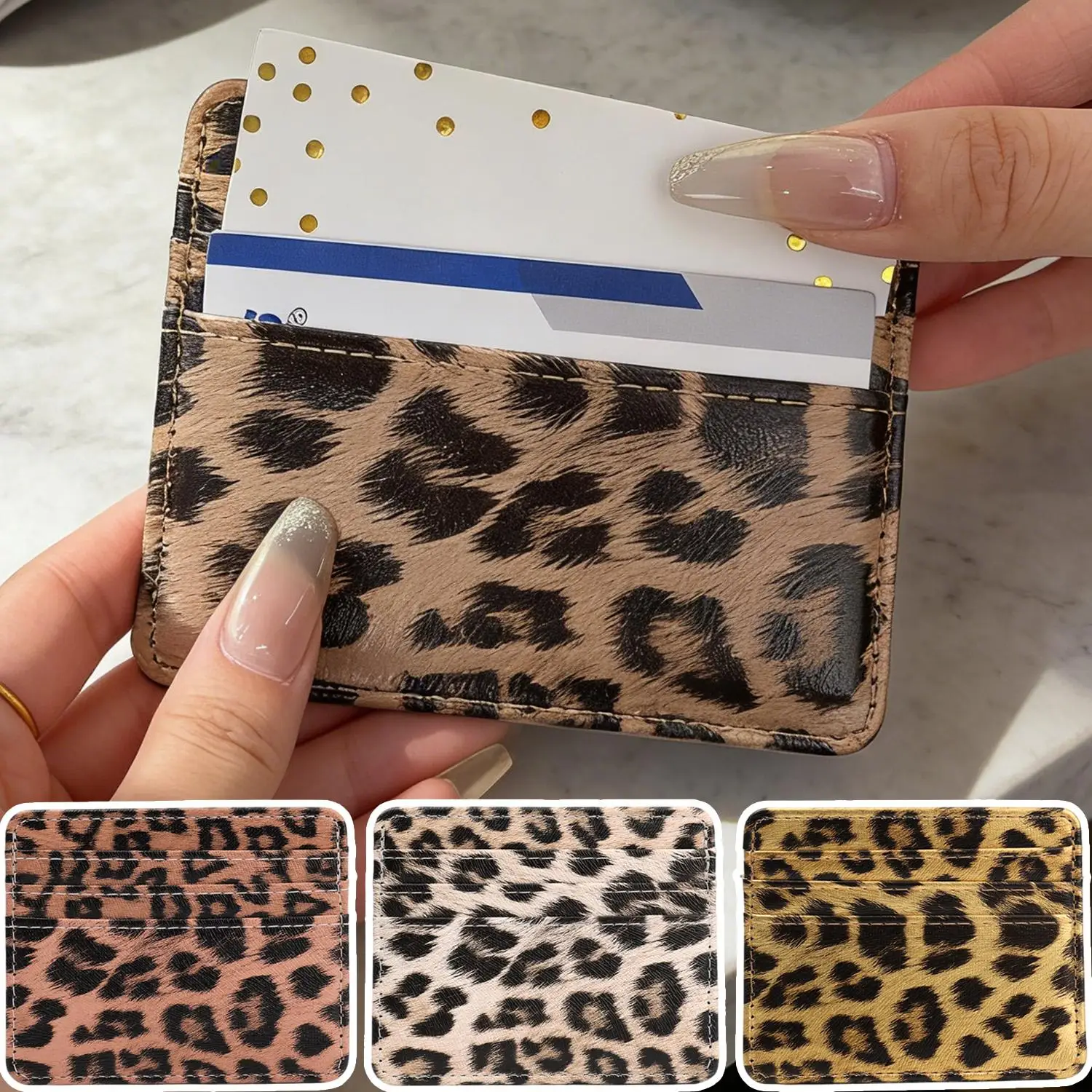Retro Leopard Pattern Leather Small Zipper Coin Purse for Women & Men Slim Card Wallet Business Credit Card Holder Bag Nice