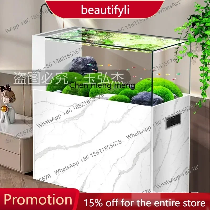 

Q181 Stream tank Modern simple side overflow filter Ecological landscaping Wild mining fish tank Living room Large