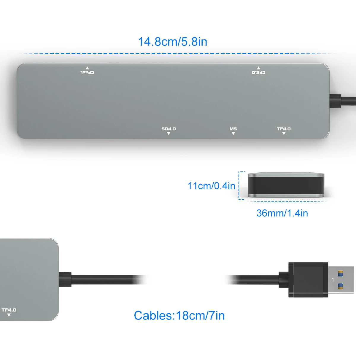 AJIUYU USB 3.0 قارئ بطاقة 5 في 1 نوع c USB C إلى SD TF CF CFast MS محور بطاقة الذاكرة متعددة الوظائف لنظام التشغيل Mac OS ويندوز حساب
