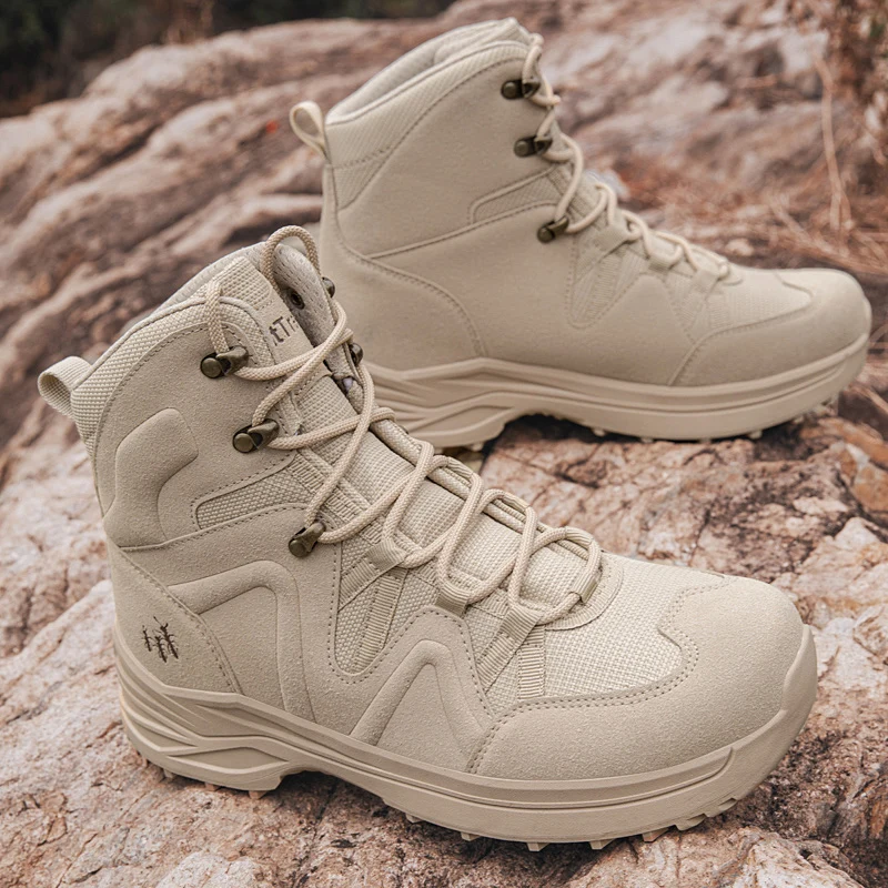 Men’s Tactical Boots Autumn Lightweight Plus Size Side-zip Mesh US Combat Boots Outdoor Durable Hiking Desert Work Boot