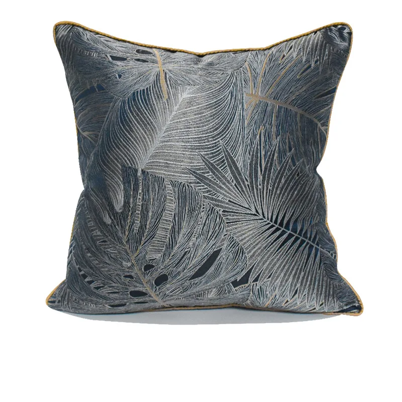 

Luxury Jacquard Leaf Pillow Cover Blue Grey High Density Modern Sofa Cushion Case European Home Decor Throw Pillow 45x45/50x50cm