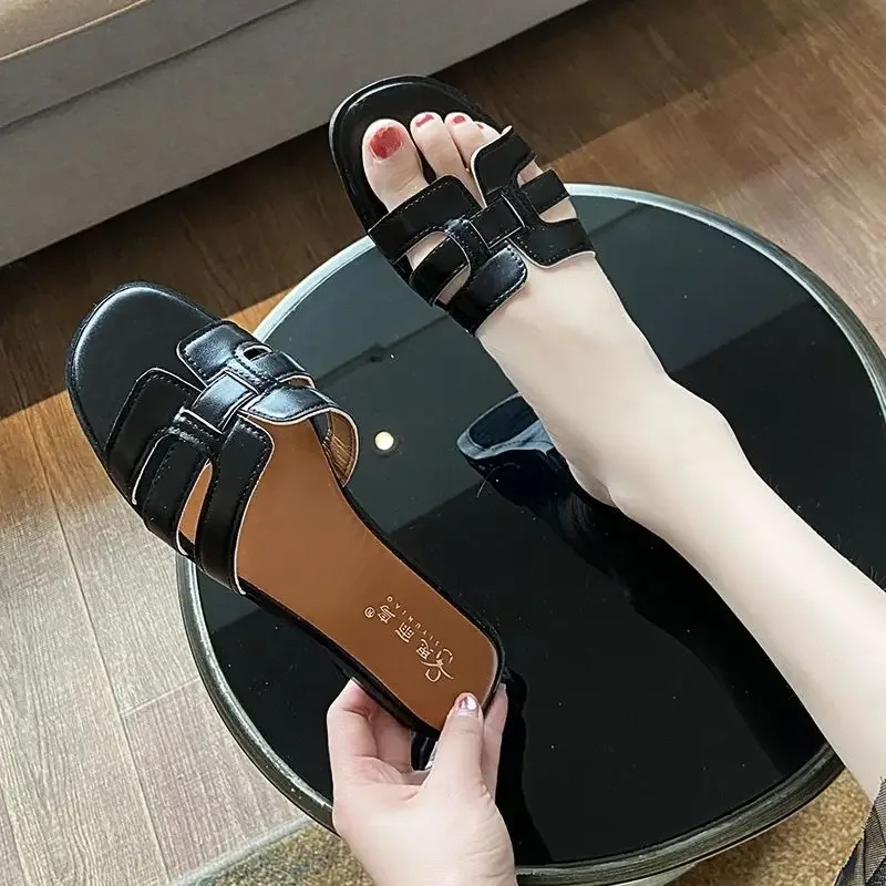 Women's Slippers and Ladies Sandals Shoes Indoor Outside Bedroom Slides Flat Black Rubber Open Toe Unique I B H Sandal Non Slip