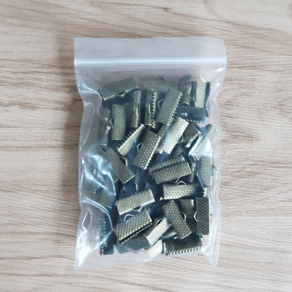 

100 PCS Jewelry Metal Clamp Zipper Clips Ribbon Buckle Textured Crimp End Clamps