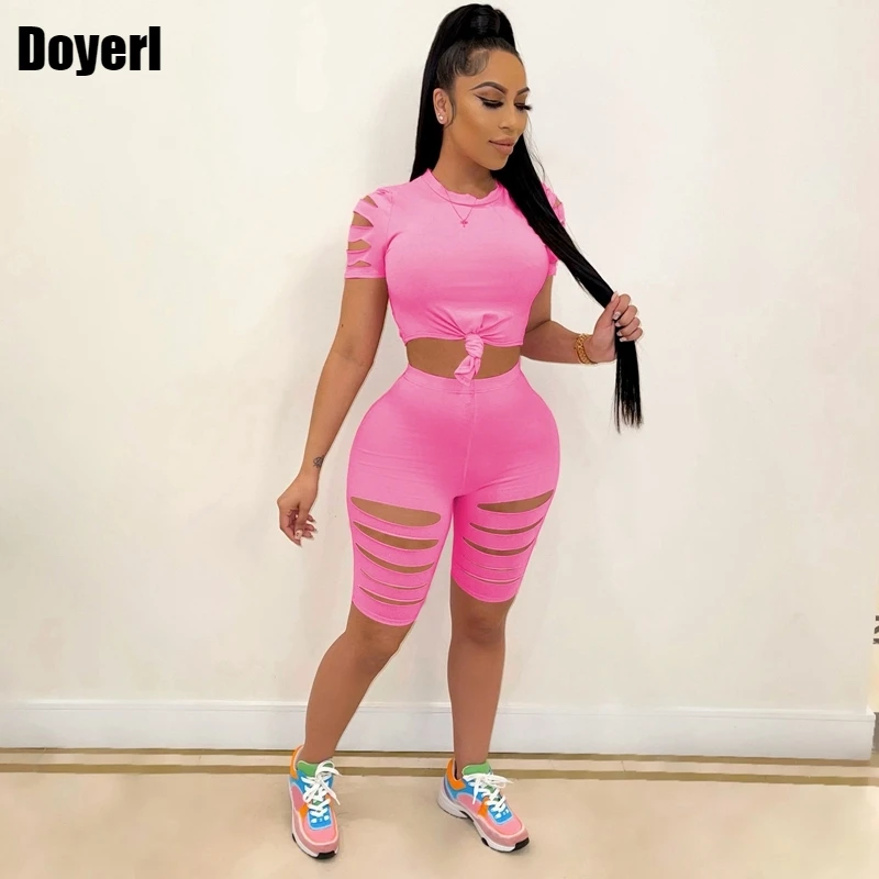

Two Piece Short Set for Women Summer Crop Top and Biker Shorts Workout Fitness Sport Suit Womens Tracksuit Set Jogger Women Set