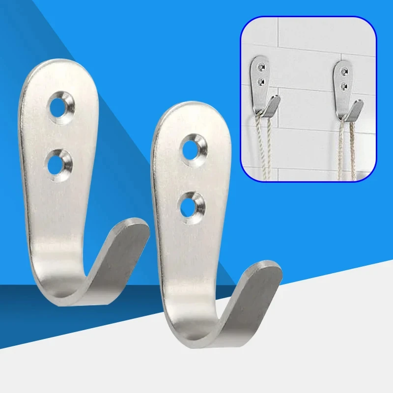5Pcs Stainless Steel Coat Hooks J Shape Wall Mounted Clothes Hat Towel Hanger For Bathroom Kitchen Entryway Hallway