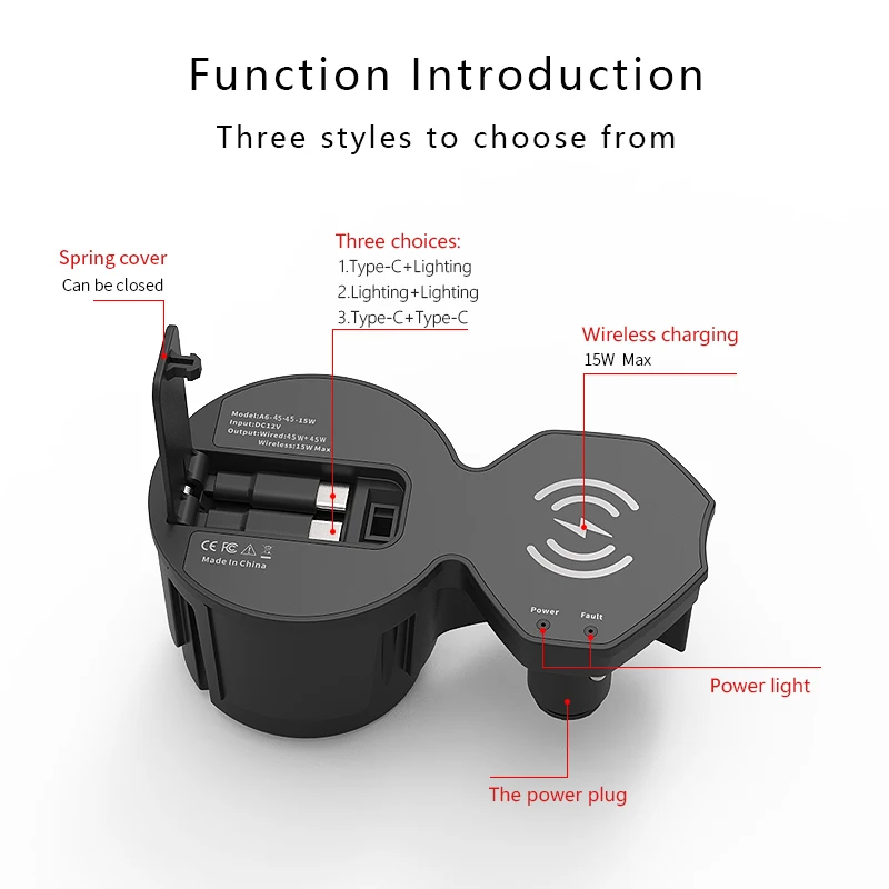 Audi A6 A7 2019-2025 Wireless Charger Fast Charging Expansion Dock Car Charger QC3.0 + Type-C Cigarette Lighter USB Car Charger - view 6