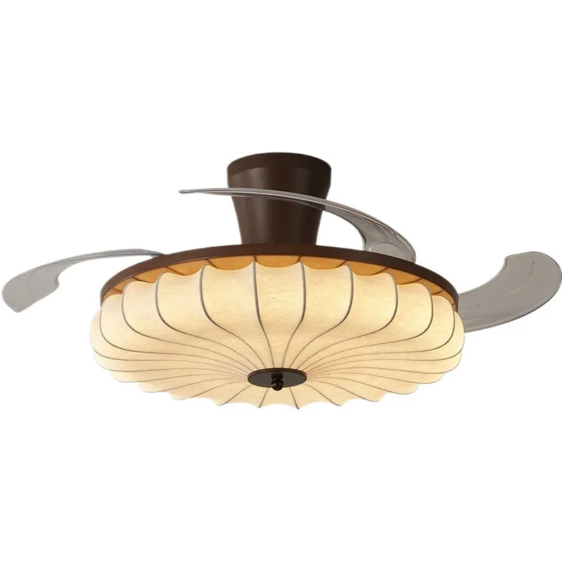 Walnut fan light retro invisible dining room ceiling fan light full spectrum medieval bedroom with fan eye protection lamp