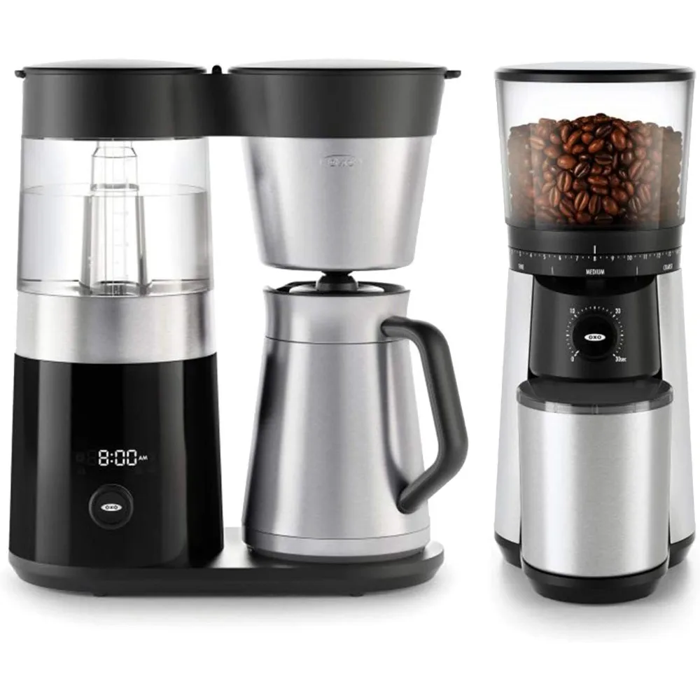 

BREW 9 Cup Programmable Coffee Maker Bundle BREW Conical Burr One Push Start Coffee Grinder - Stainless Steel/Black