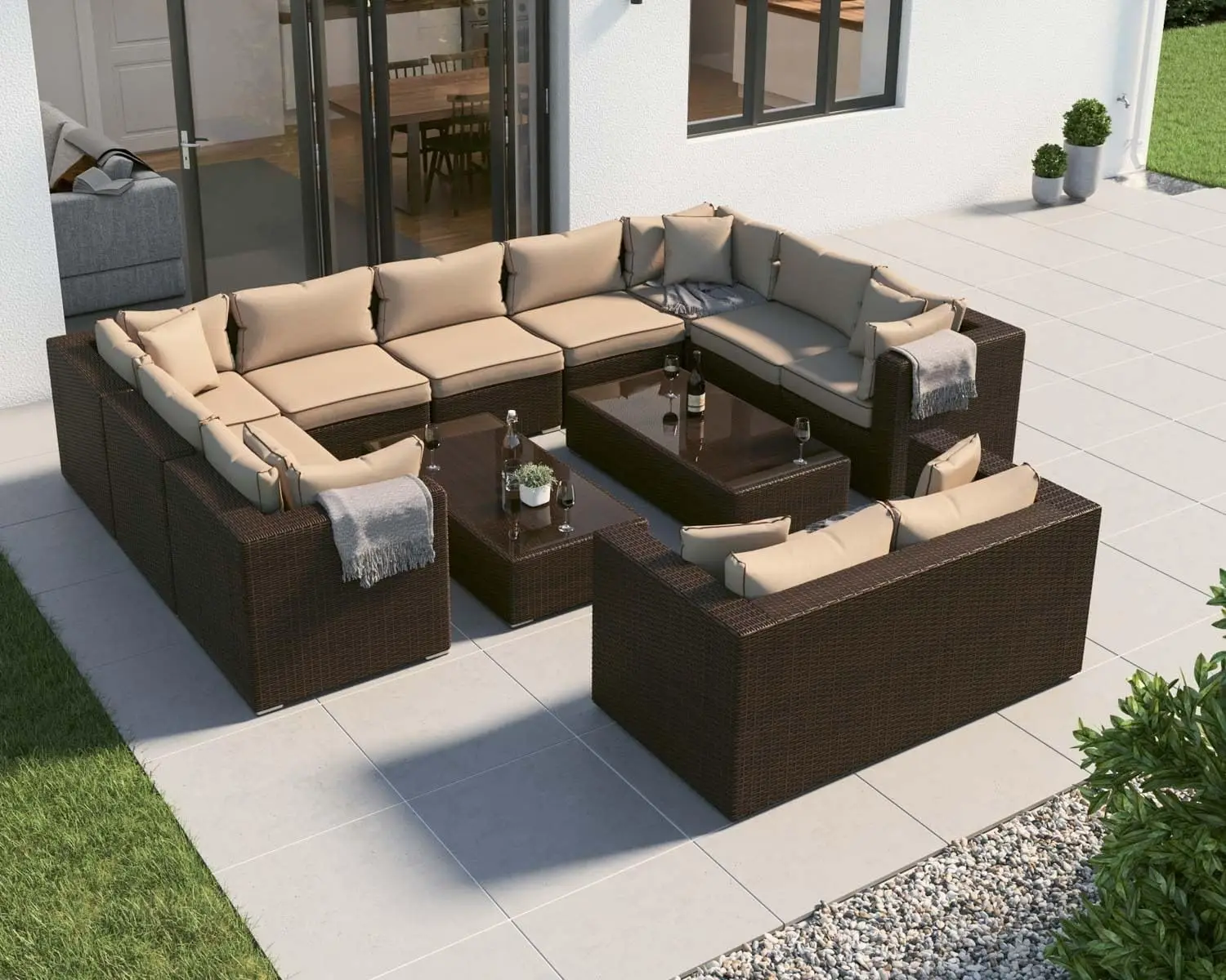 

Patio Furniture Set Wicker Outdoor Sectional 6 Inch Thick Cushion Outdoor couch Deep Seating, Free Raincovers,Pillows for Porch