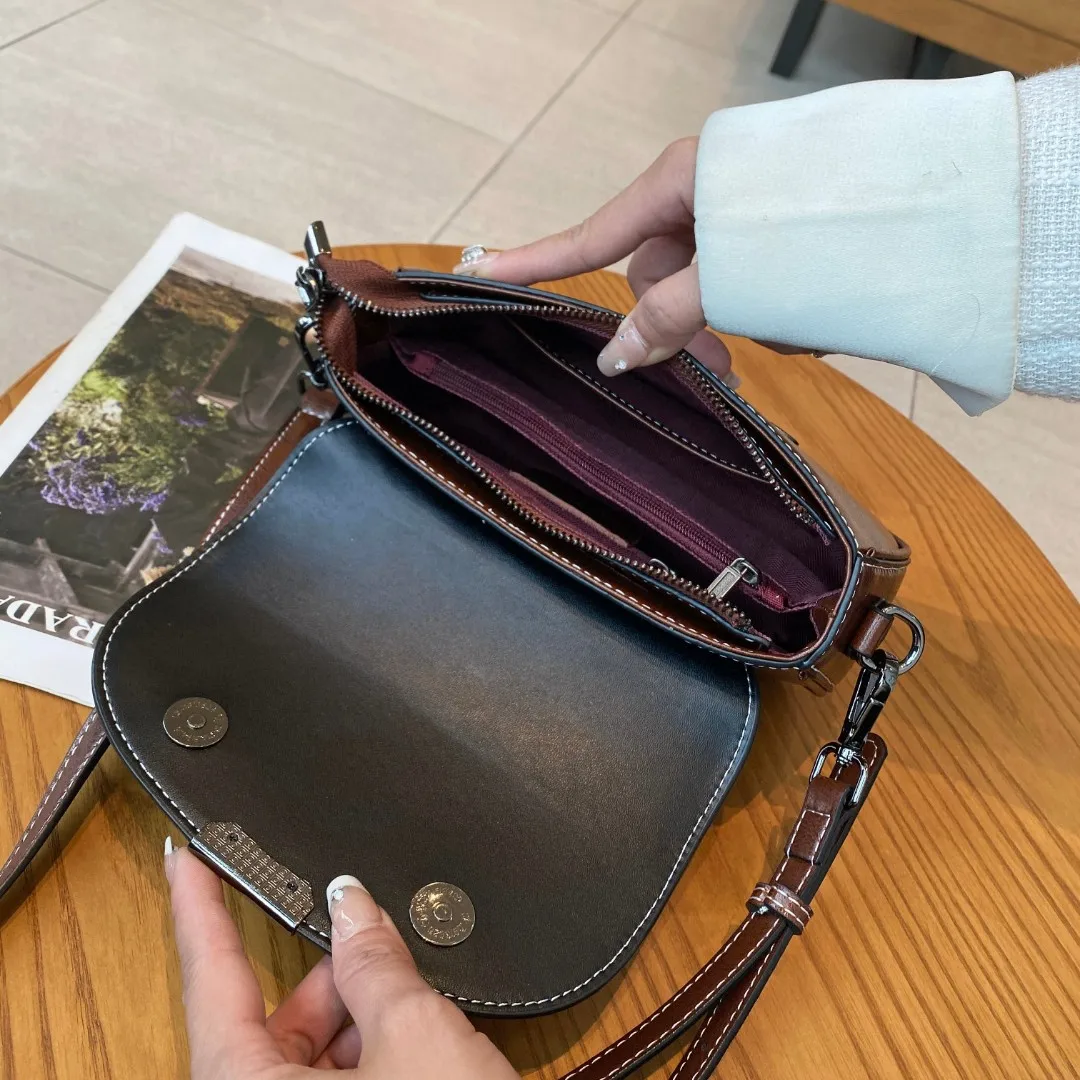 Versatile Shoulder Bag for Women, Ladies Solid Color Casual Handbag with Adjustable Strap Small Crossbody Bags Cowhide Leather