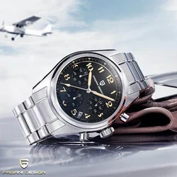 PAGANI DESIGN 38MM Chronograph VK63 Sports Military Quartz Wristwatch AR Sapphire Stainless Steel Waterproof Clock