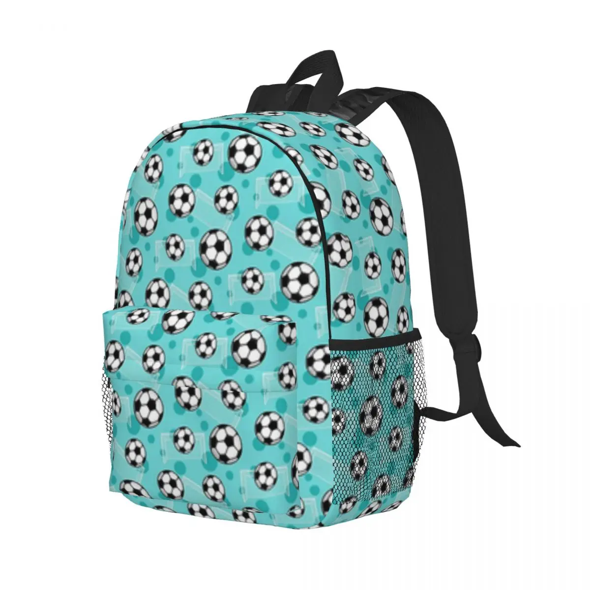 Soccer Ball And Goal Teal Pattern Teal Soccer New Fashion High Capacity Waterproof College Backpack Trendy Laptop Travel Bag