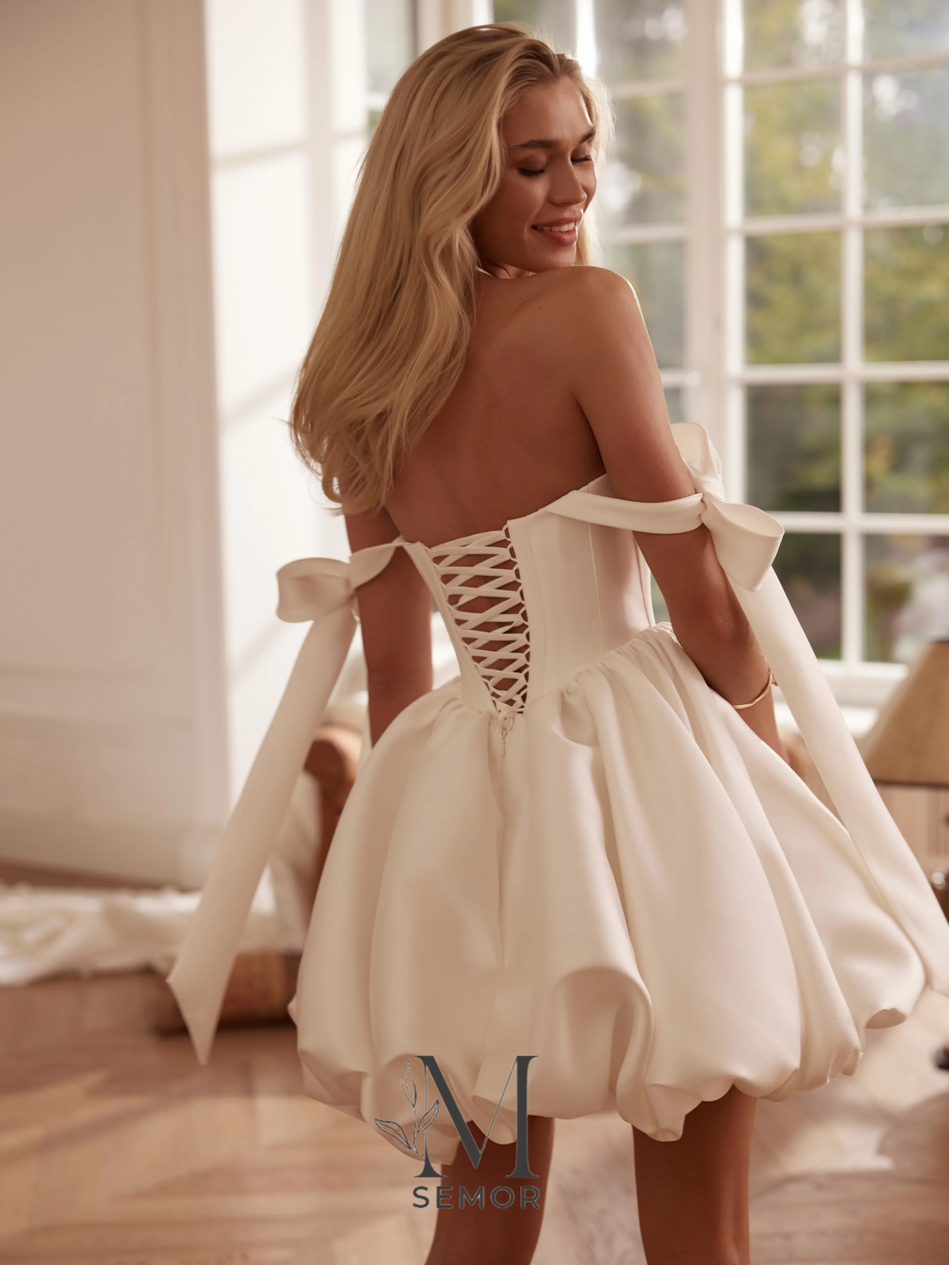 Semor Customized Short Wedding Dress Off The Shoulder Bow Pleat Puff Ball Bridal Dresses Corset Civil Little Ivory Gown 2026
