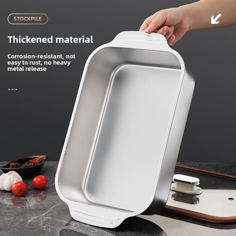 Food Grade Stainless Steel Baking Pan with Lid Cake Bakeware Oven Baking Tray Rectangle Grilled Fish Pan for Kitchen Accessories