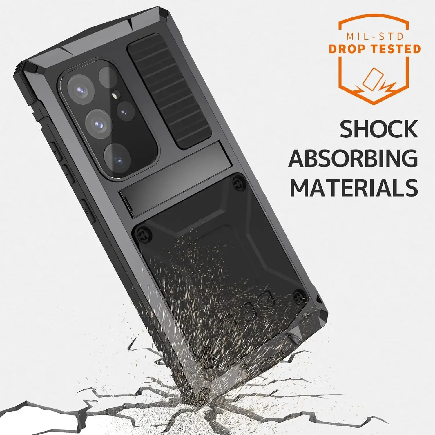 For Samsung S24Ultra S24 Plus Rugged Tank Armor Aluminum Alloy Metal Phone Case with Screen Protector Shockproof Cover Kickstand