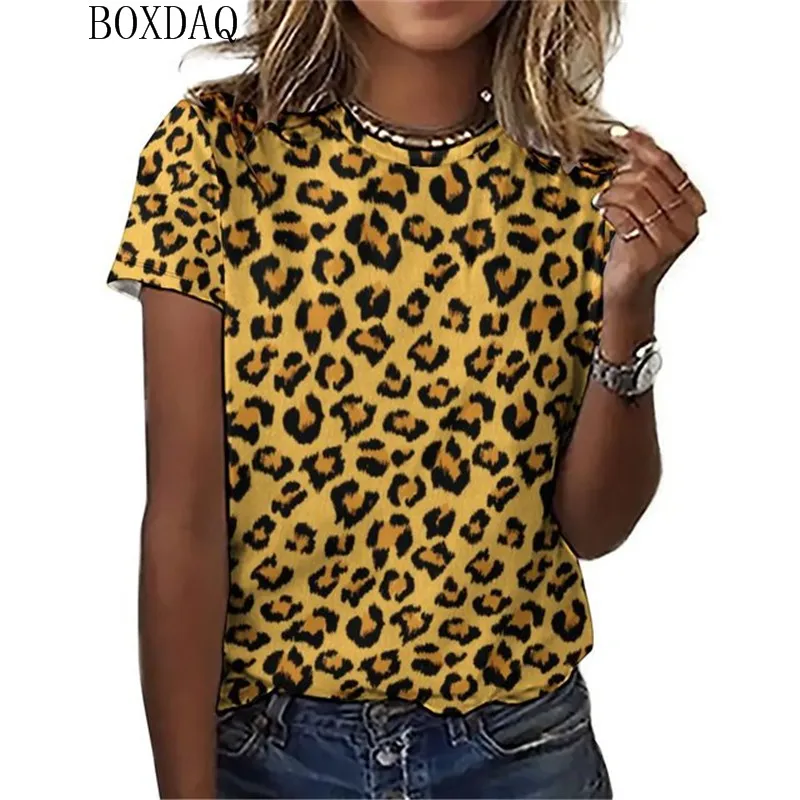 Summer Women 3D Print T-Shirts Short Sleeve Round-Neck Leopard Pattrern Fashion T Shirt Loose Casual Oversized Female Tops Tee