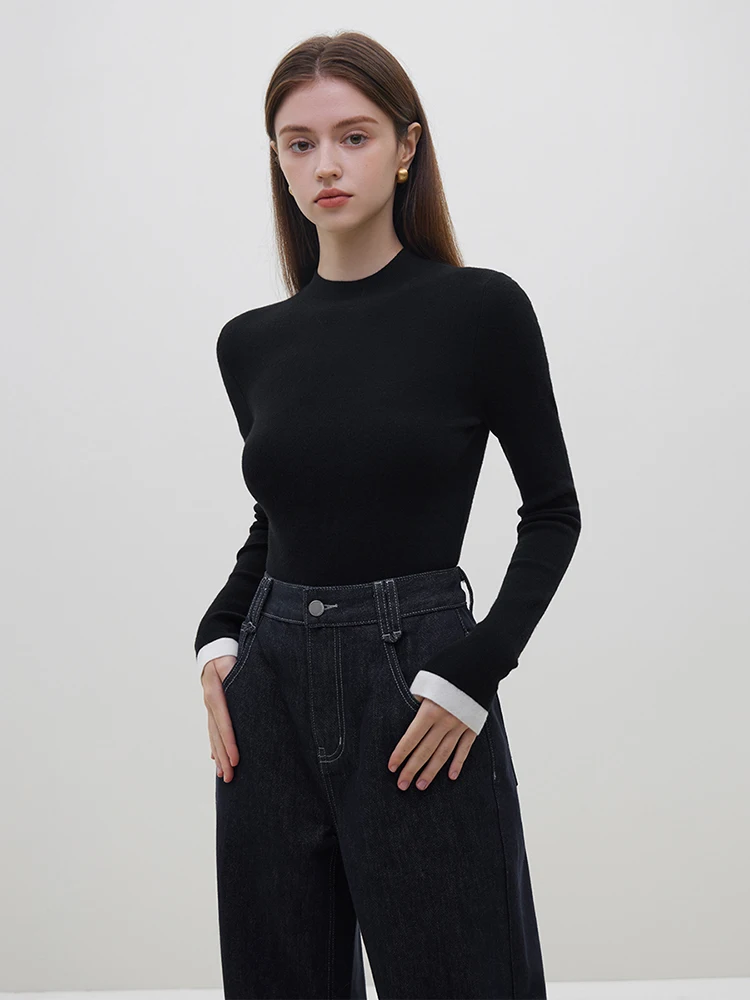 FSLE 【Multiple Colors Optional】Half Turtleneck Inner Bottoming Shirt for Women Winter 2023 Newly Slim Knitted Sweater for Female