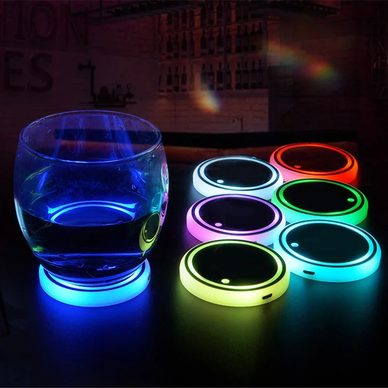 Luminous LED Car Cup Holder Pad Mat Coaster Colorful RGB Light USB Car Styling Atmosphere Lamp Lights Ambient Light Accessories