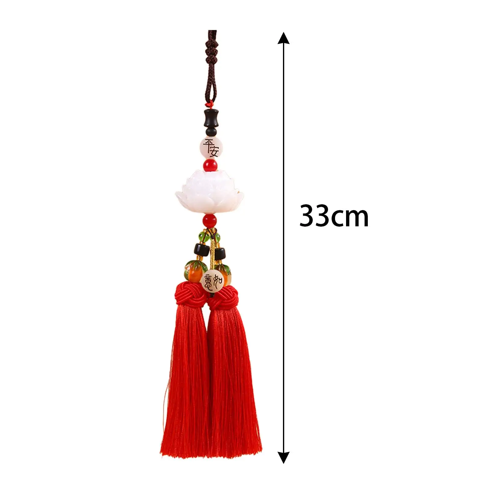 Lotus Decor Car Rearview Mirror Pendant Resin Tassel Hanging Ornament Feng Shui Blessing for Car Seat Protector