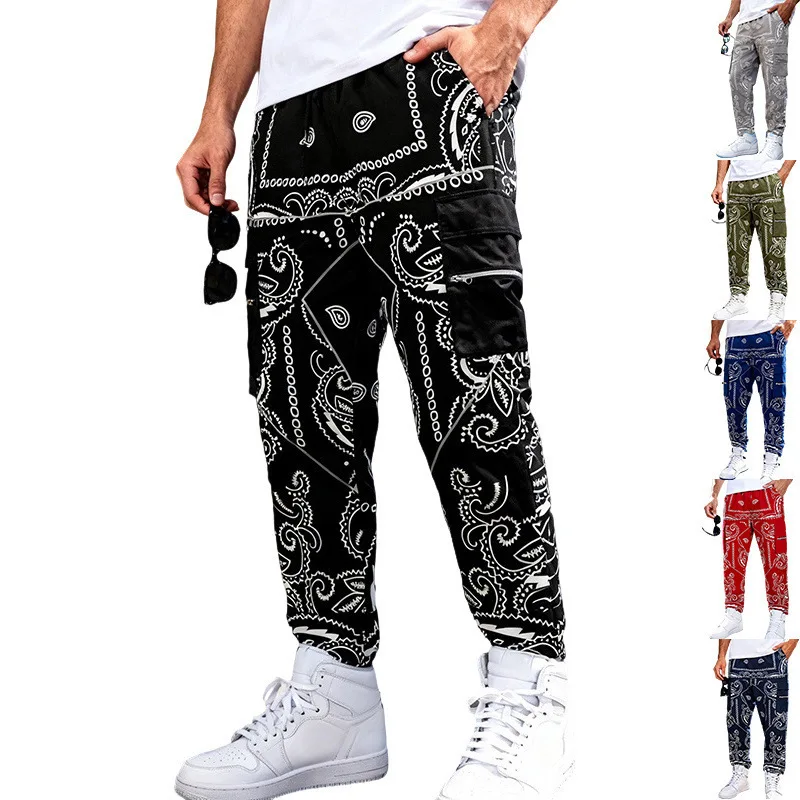 

2026Cross-border spring new American West Coast cashew flower men's loose hip hop high street casual micro-cone cargo trousers